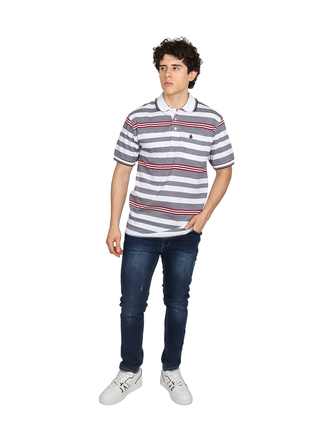 Playera Polo Palm Beach Rayas Blanco para Hombre