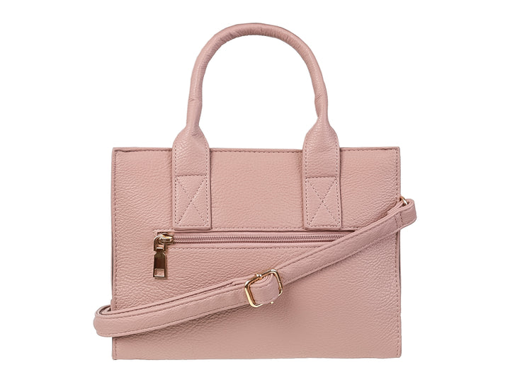 Bolso de hombro color rosa con asa superior y bolsillo frontal con cierre, marca UNIBELLA.