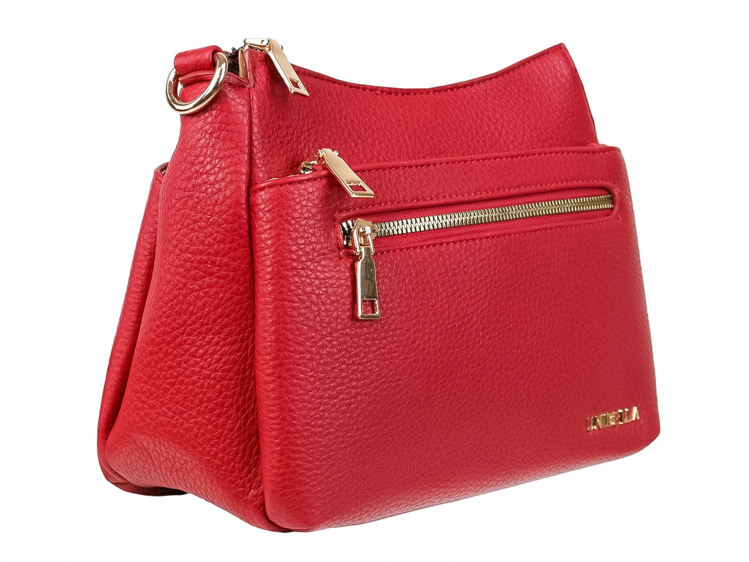 Bolso de mano color negro marca UNIBELLA con asas anudadas y detalle de bolsillo frontal.