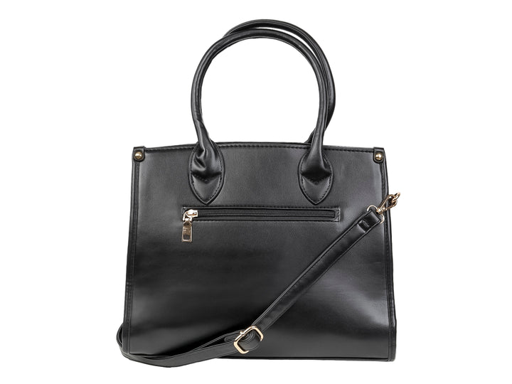 Bolso de mano negro con asa superior y cuerpo inferior texturizado marca UNIBELLA.