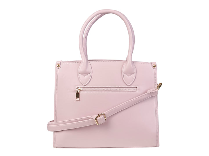 Bolso de mano color rosa con cuerpo texturizado y asas superiores redondas de la marca Unibella.