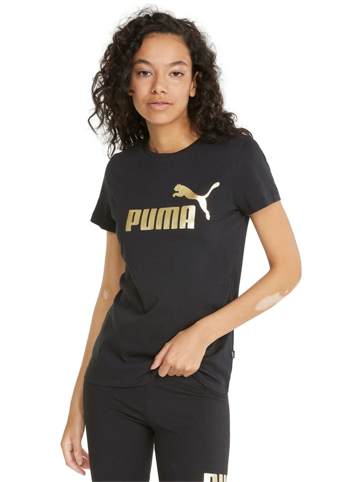 Playera PUMA Ess+ Metallic Logo Negro y Oro para Mujer