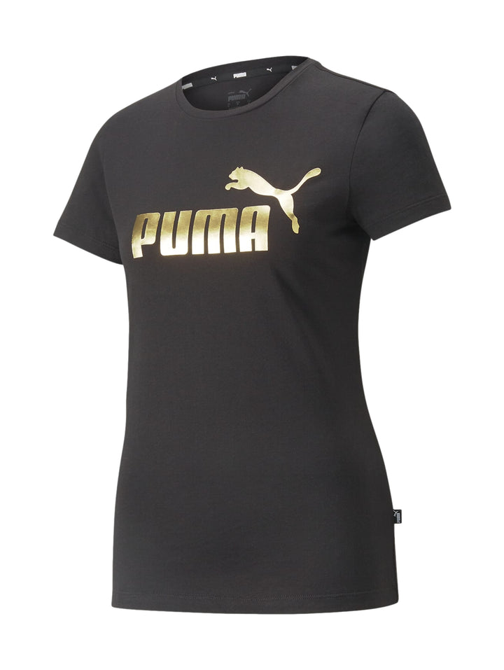 Playera PUMA Ess+ Metallic Logo Negro y Oro para Mujer