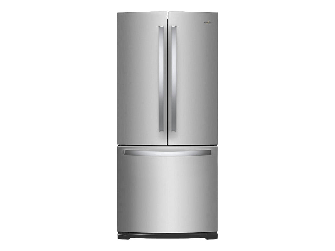 Refrigerador Whirlpool color plata con diseño French Door y congelador inferior.
