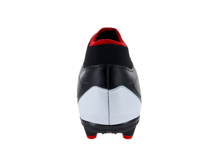 Calzado de fútbol Furia Speed con degradado de negro a rojo y detalles blancos.