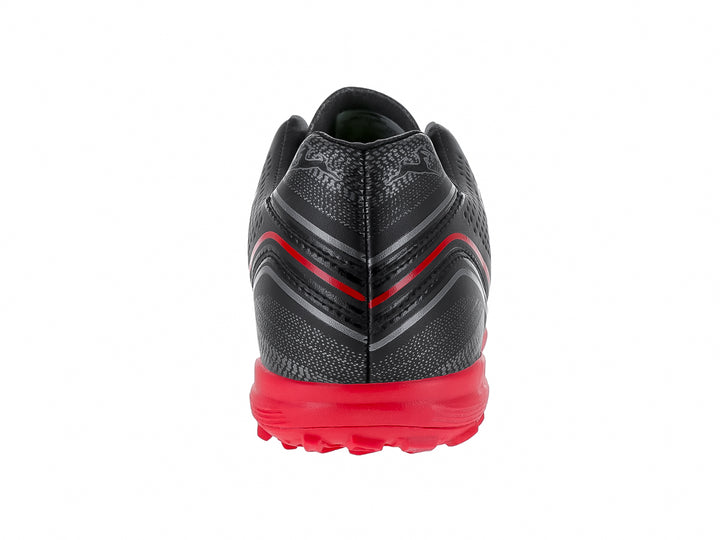 Zapato de fútbol GATTUSO color negro con suela roja y detalles en gris y rojo.