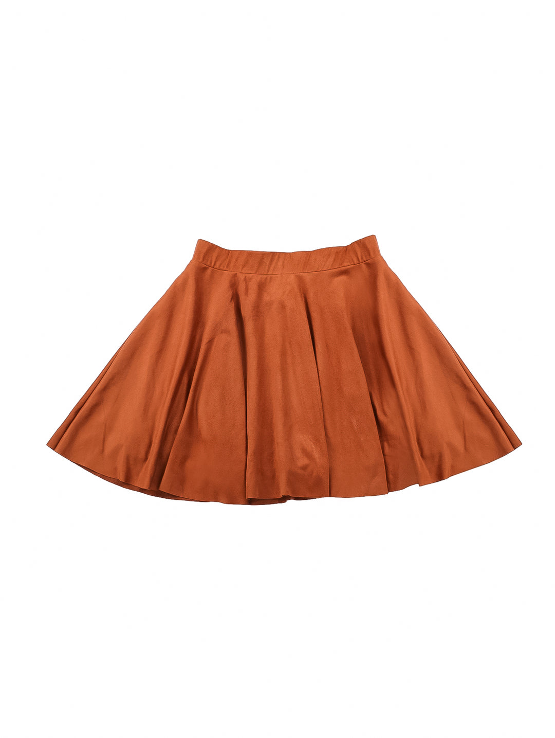Falda de antelina color café con corte acampanado para niña.