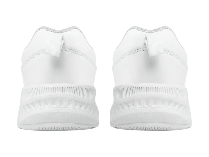 Tenis deportivos color blanco para niño o niña con cierre de dos correas de velcro y suela blanca.