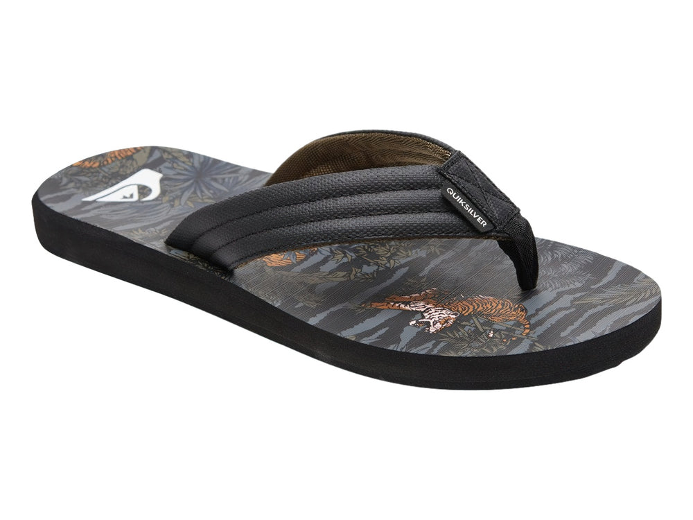 Sandalias Quiksilver color negro con estampado gris en la plantilla y tiras negras.