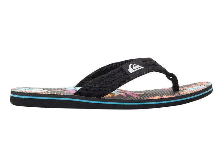 Sandalias negras Quiksilver con plantilla estampada y detalle azul en la suela.