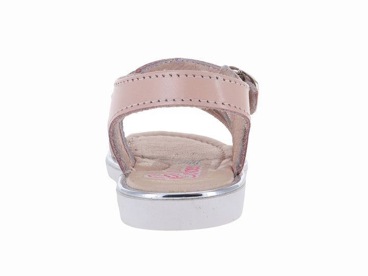 Sandalia para Niña en color rosa con tiras brillantes y suela blanca.