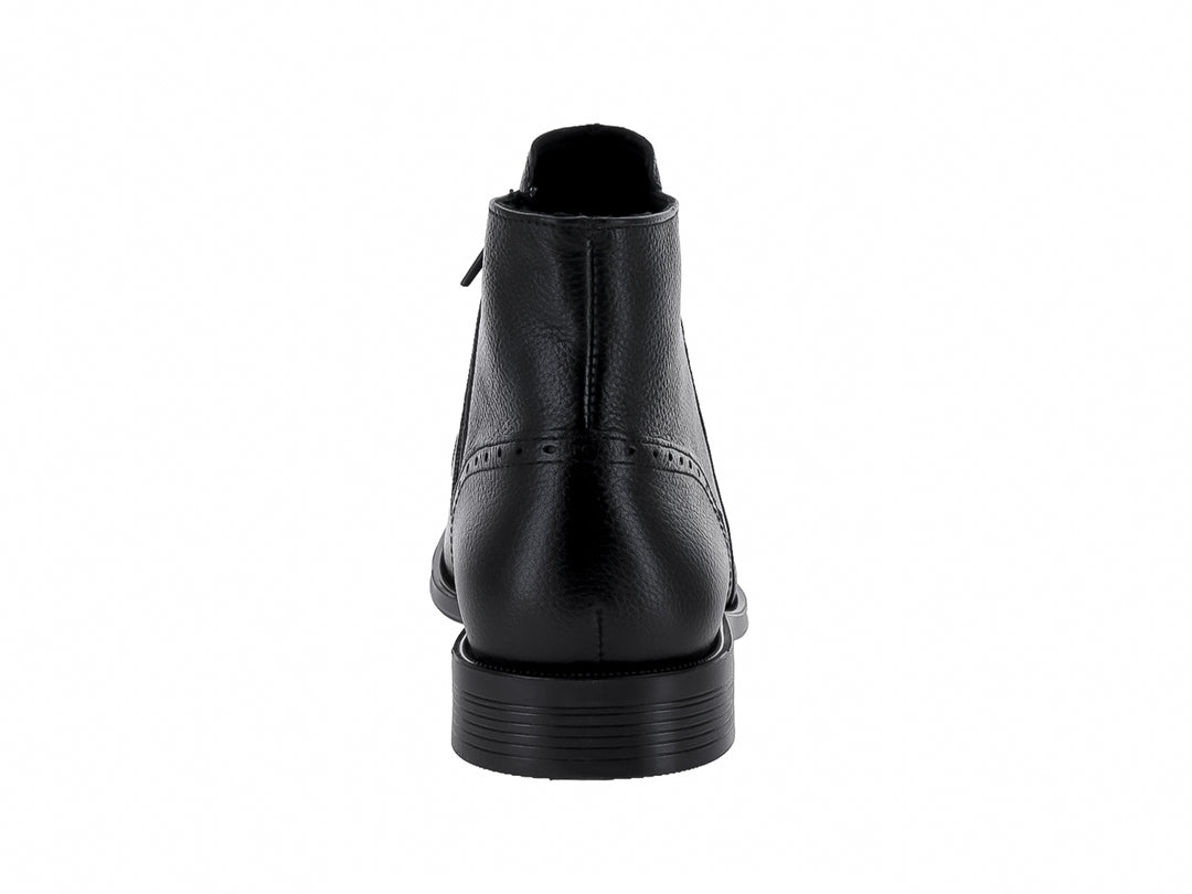 Botín de cuero negro para hombre con diseño elegante y punta redonda.