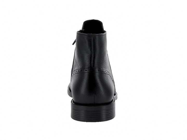 Botín de cuero negro para hombre con diseño elegante y punta redonda.