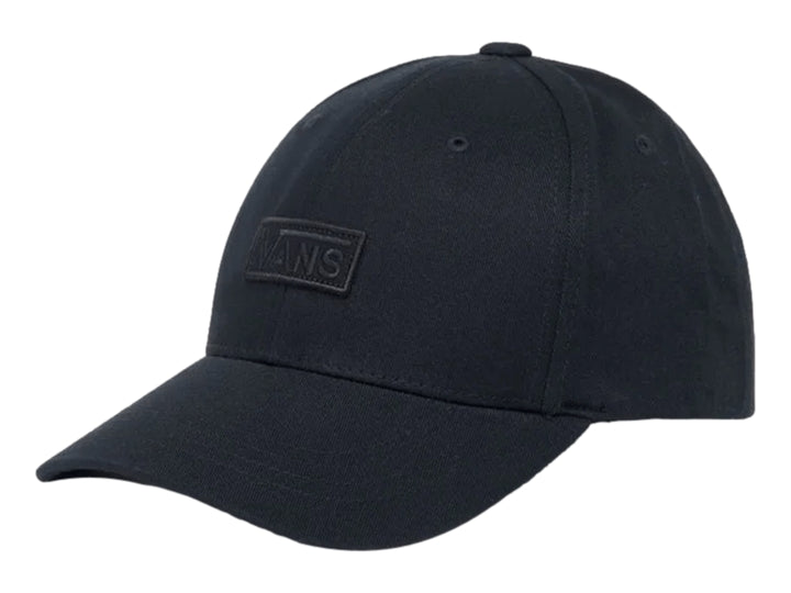 Gorra negra de la marca Vans con visera y logo frontal en relieve.