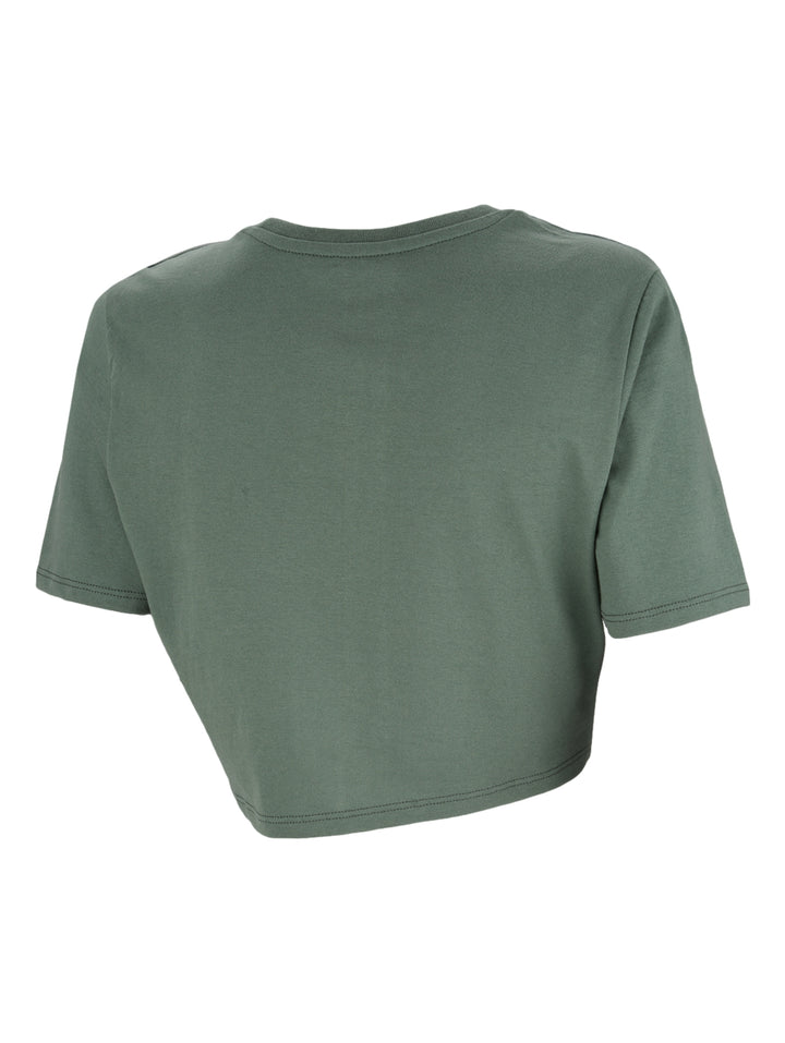 Camiseta crop top de manga corta color verde oscuro con logotipo de VANS en el pecho.