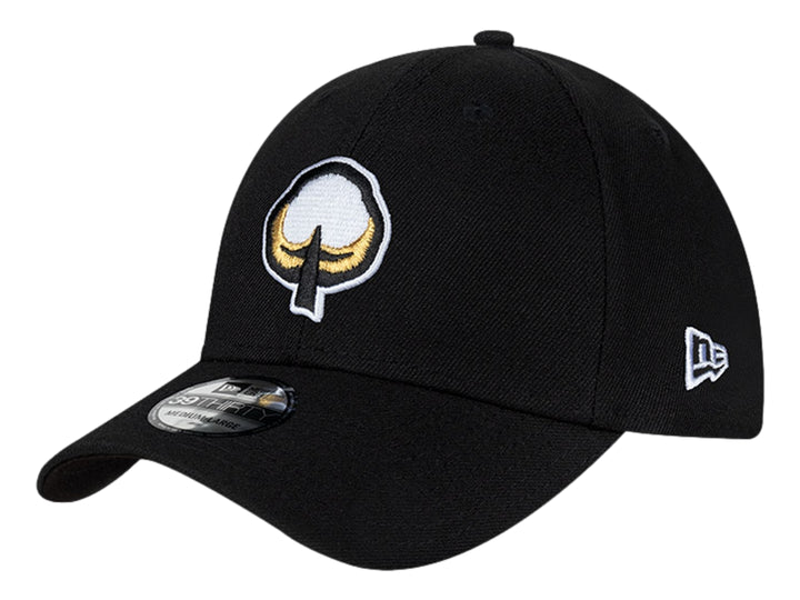 Gorra de béisbol New Era color negro con logotipo bordado en el frente y lateral.