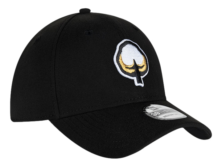Gorra de béisbol New Era color negro con logotipo bordado en el frente y lateral.