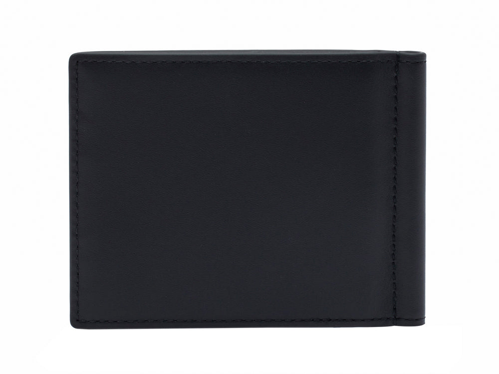 Cartera Lacoste de cuero color negro con logotipo metálico en la esquina inferior derecha.