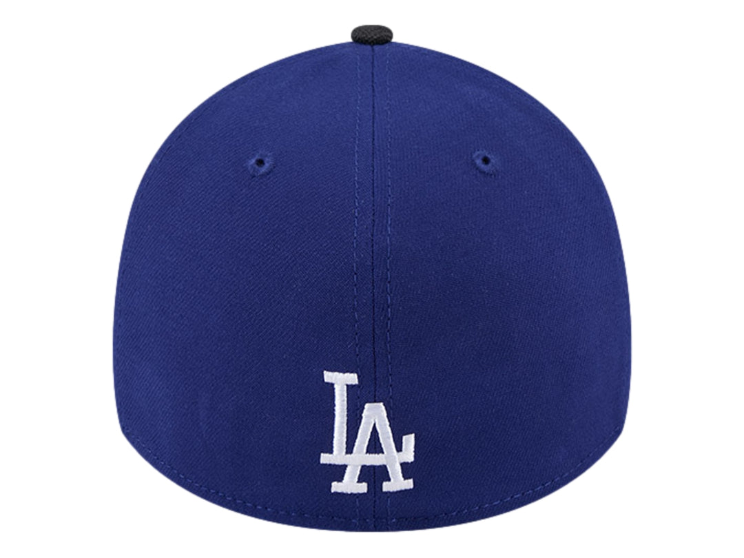 Gorra New Era de los Dodgers de Los Ángeles en color azul con visera negra y logo blanco frontal.
