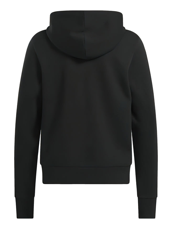 Sudadera con capucha color negro de la marca Reebok con logotipo grande en color blanco en el pecho.