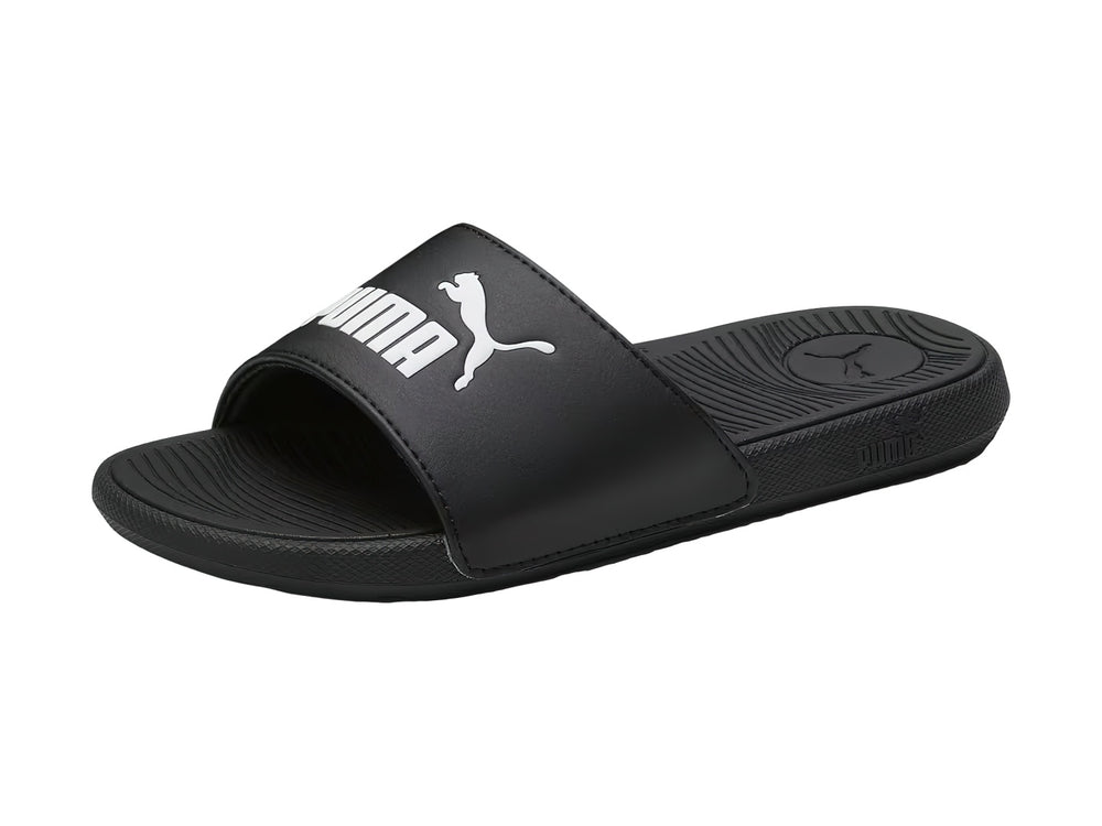 Sandalia PUMA Cool Cat 2.0 JR en color negro con logotipo blanco en la banda superior.