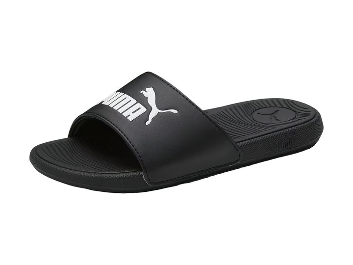 Sandalia PUMA Cool Cat 2.0 JR en color negro con logotipo blanco en la banda superior.