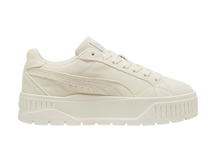 Tenis PUMA modelo Karmen II en color blanco Alpine Snow con suela de plataforma gruesa.