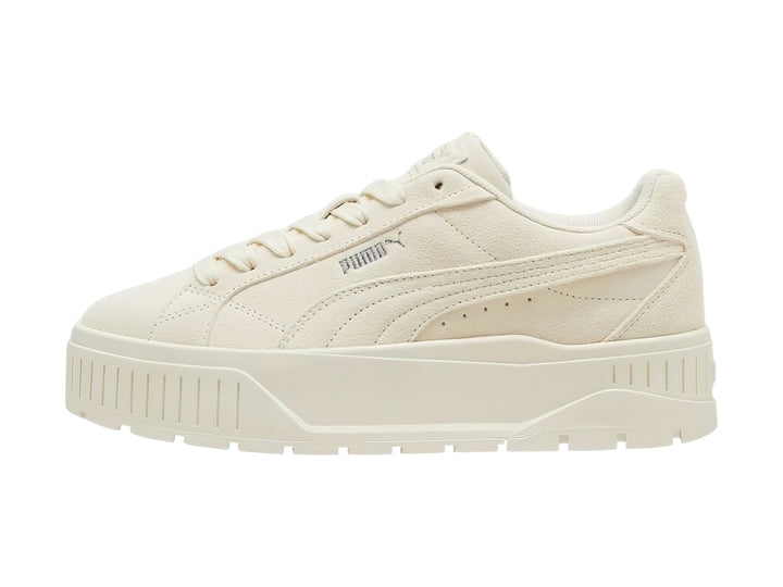 Tenis PUMA modelo Karmen II en color blanco Alpine Snow con suela de plataforma gruesa.
