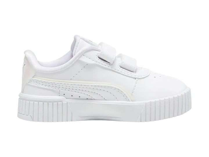 Tenis PUMA blancos para Niño o Niña con cierre de velcro y detalle holográfico en el talón.