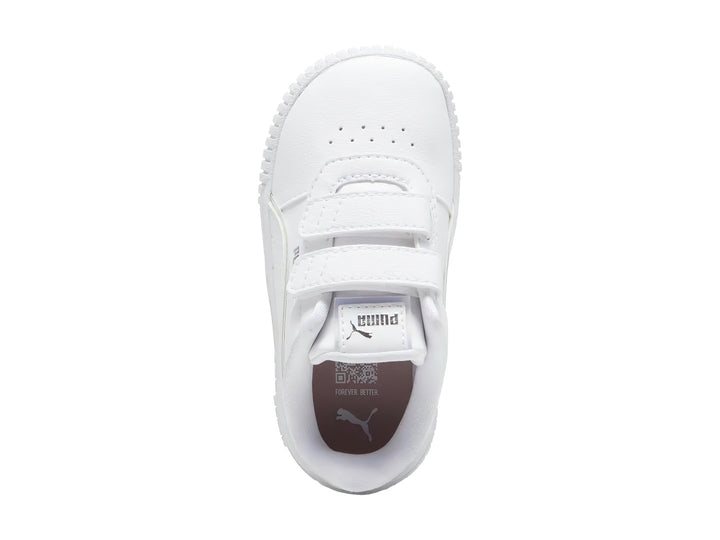Tenis PUMA blancos para Niño o Niña con cierre de velcro y detalle holográfico en el talón.