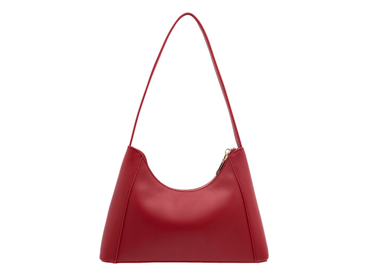 Bolso de hombro color rojo marca Crabtree con diseño curvo, asa larga y acabado liso.