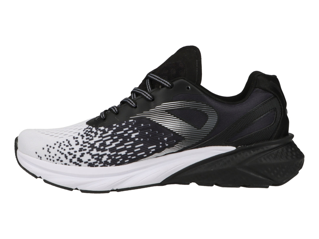 Tenis deportivos Champion en colores negro y blanco con diseño degradado de puntos y suela blanca.