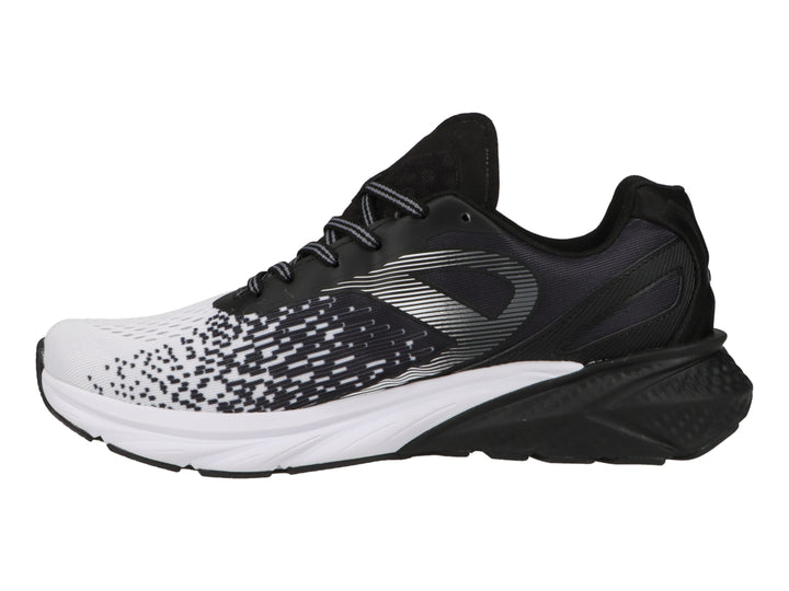 Tenis deportivos Champion en colores negro y blanco con diseño degradado de puntos y suela blanca.