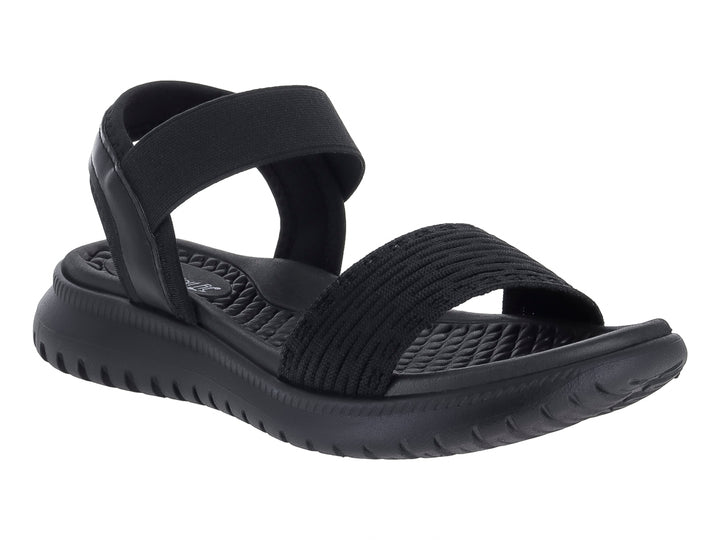 Sandalia negra Comfort Fit con correa trasera y banda frontal texturizada.