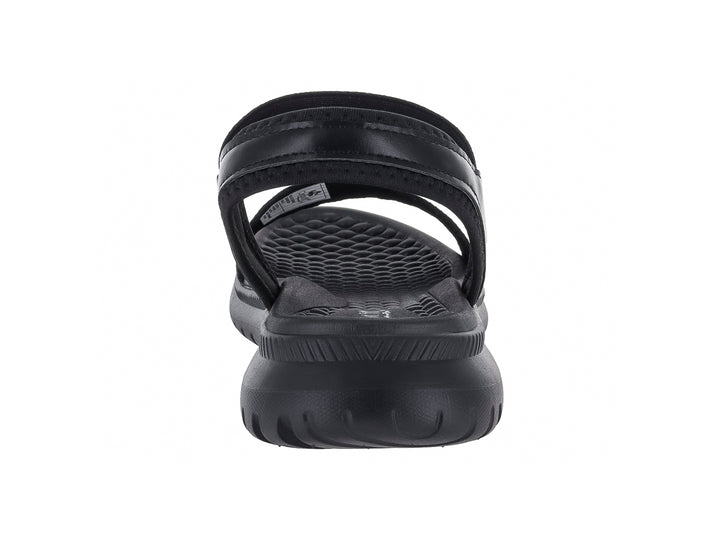 Sandalia negra Comfort Fit con correa trasera y banda frontal texturizada.