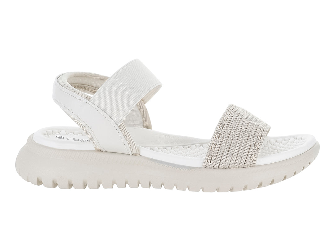 Sandalia beige Comfort Fit con suela gruesa y correas de tela.