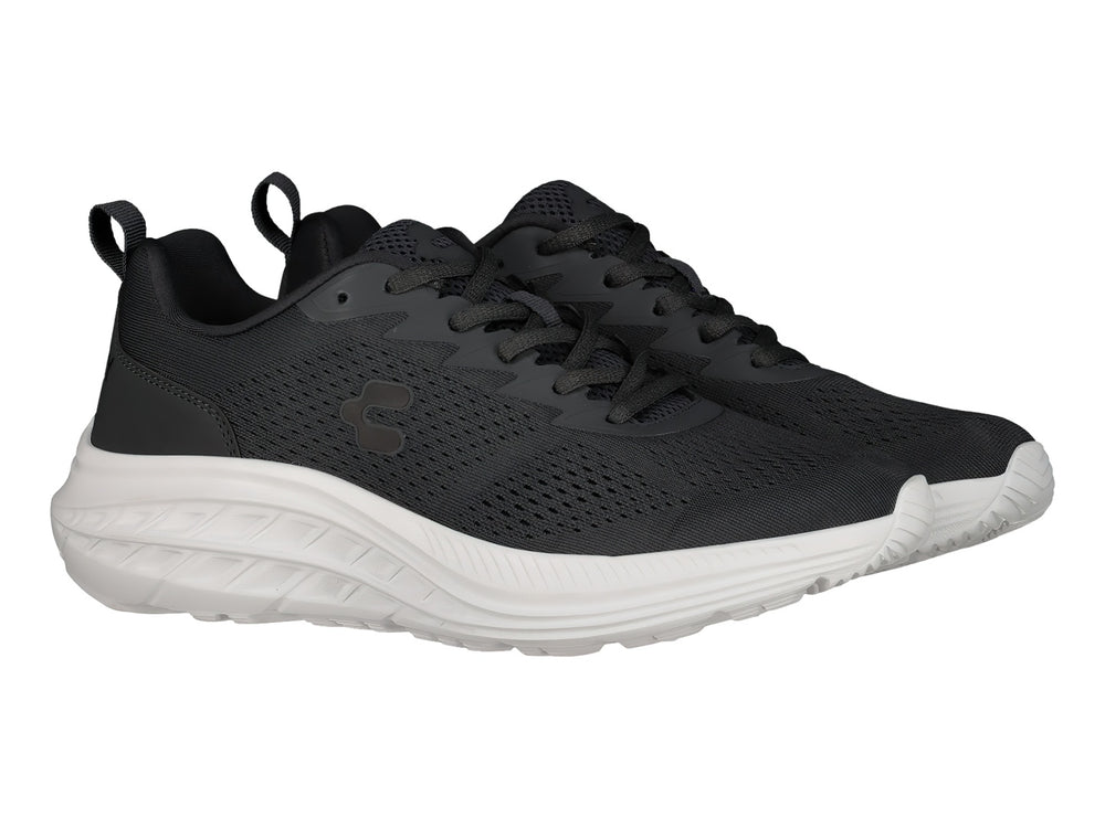 Tenis deportivos Charly color gris oxford con suela blanca y tejido transpirable.