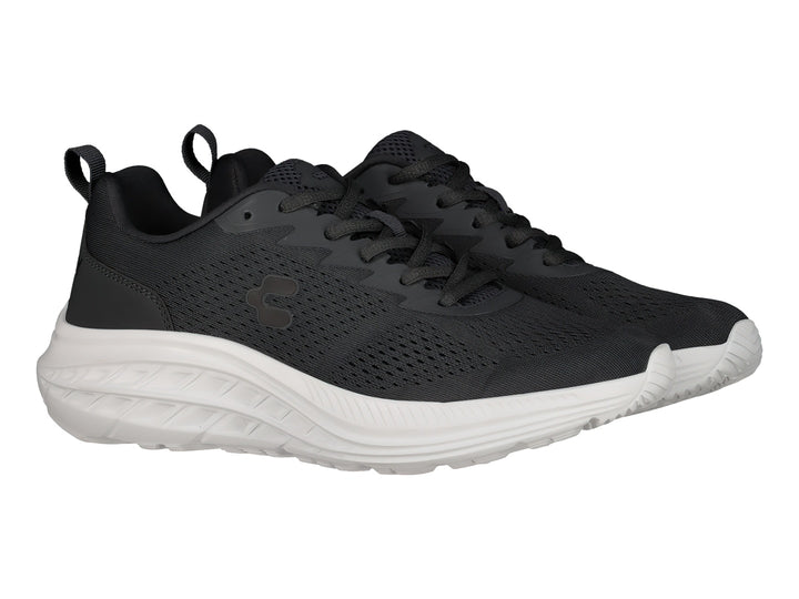 Tenis deportivos Charly color gris oxford con suela blanca y tejido transpirable.