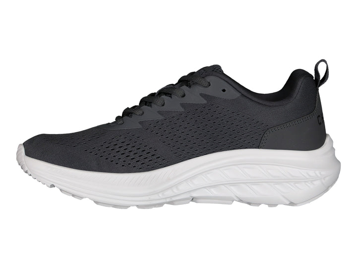 Tenis deportivos Charly color gris oxford con suela blanca y tejido transpirable.