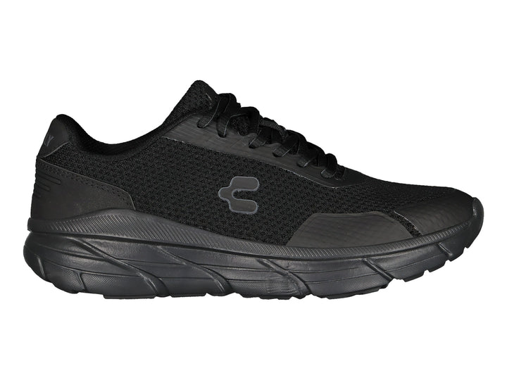 Tenis deportivos Charly color negro total con malla transpirable y suela robusta.