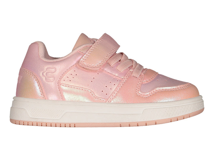 Tenis deportivos Charly para niña en color rosa con detalles brillantes, cierre de velcro y suela blanca.