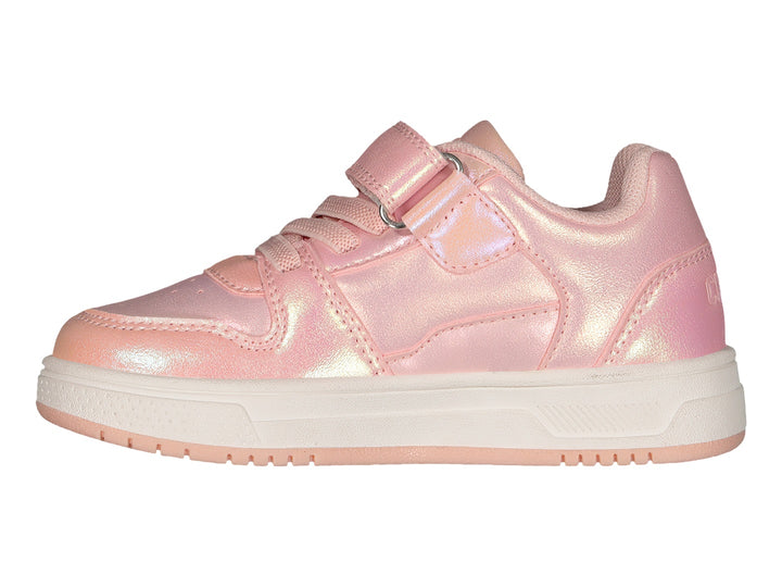 Tenis deportivos Charly para niña en color rosa con detalles brillantes, cierre de velcro y suela blanca.