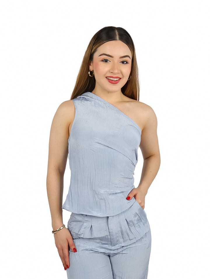 Blusa Asimétrica ATOK Color Azul Claro para Mujer