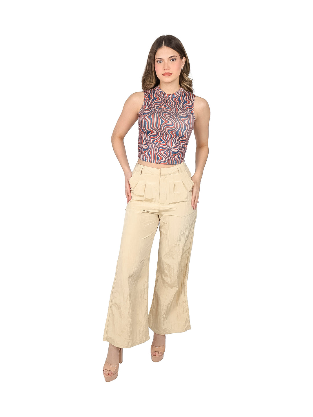 Pantalón Ancho Crepé ATOK Color Arena para Mujer
