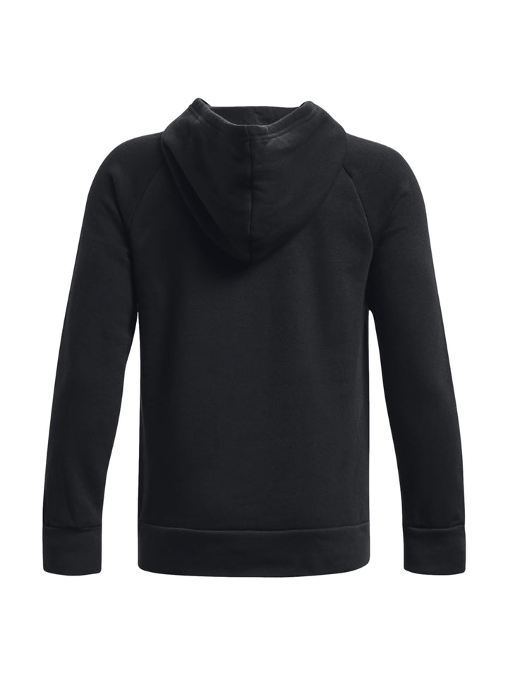 Sudadera deportiva Under Armour de color negro con capucha y logotipo blanco en el pecho.
