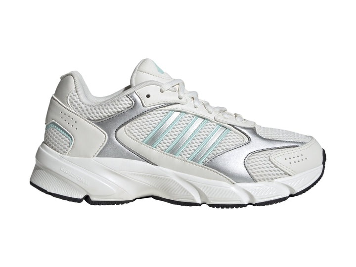 Tenis Adidas Crazychaos 2000 en color blanco y plateado con detalles en azul claro y suela blanca.