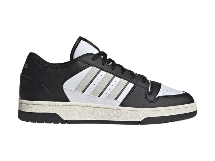 Tenis Adidas Break Start en colores negro y blanco con las tres franjas laterales características.