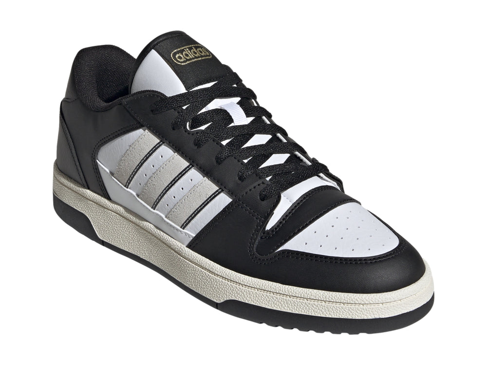 Tenis Adidas Break Start en colores negro y blanco con las tres franjas laterales características.
