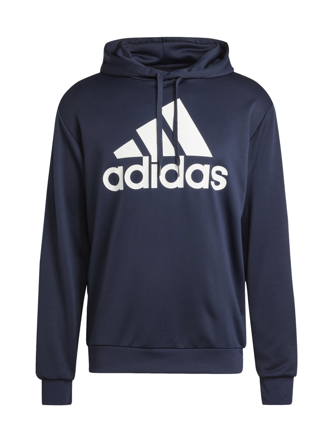 Hombre vistiendo un conjunto deportivo Adidas de color azul marino compuesto por sudadera con gorro y pantalón.