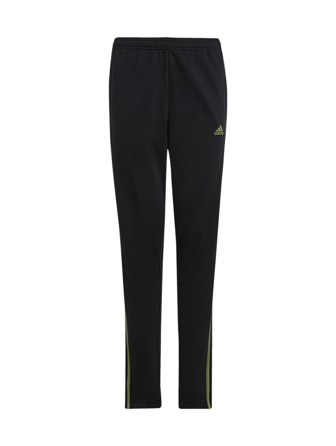 Conjunto deportivo Adidas para niño en color verde óxido y negro con franjas laterales.